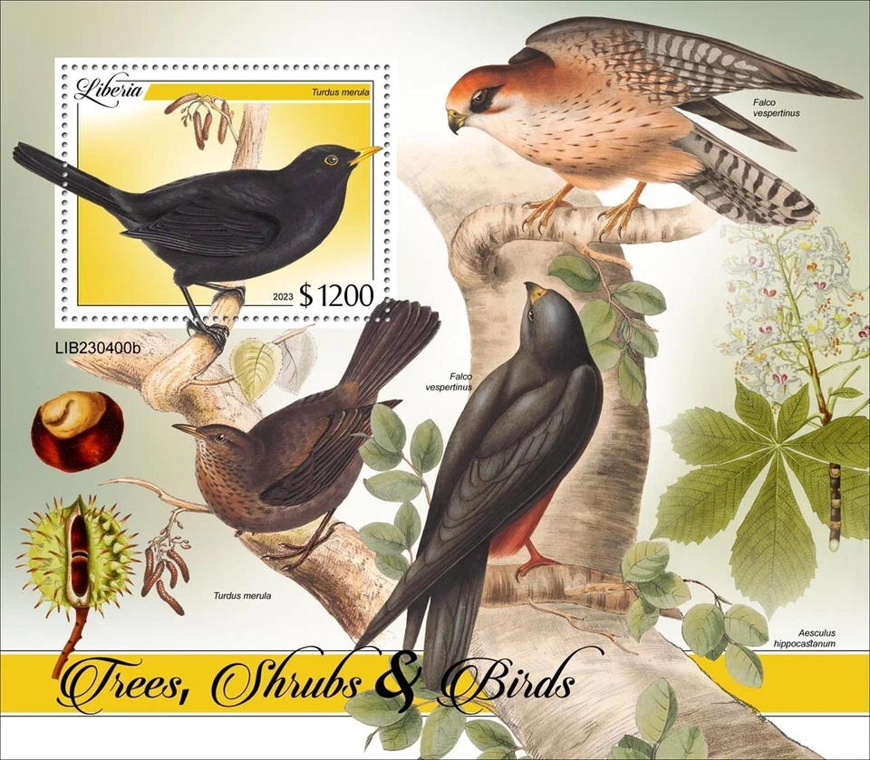 Estampillas de árboles y aves MNH 2023 Liberia S/S Foto 1 de 1