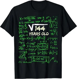 Square Root of 144 _ 12th Birthday 12 Years Old Gift Tee Gift Unisex T-Shirt - Picture 1 of 4