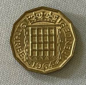 1964 Großbritannien Großbritannien 3 Pence Thruppence Thrupenny Queen Elizabeth II Münze (64q) - Bild 1 von 2