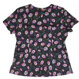 Koi Basics Scrub Top Women's Sz M V Neck Black Poppy Floral Pattern Pockets NWOT - Picture 1 of 12