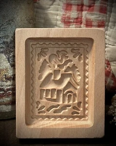 Springerle Cookie Mold Carved Wood Christmas House Gingerbread Cottage In Border - Afbeelding 1 van 21