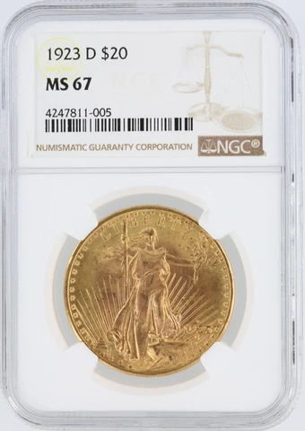 1923-D Saint Gaudens NGC MS67 $20 Double Eagle Denver Minted Stunning Coin Gem Cover