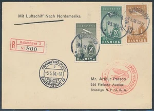 Zeppelin Nordamerikafahrt 1936 Zuleitung Dänemark Einschreiben nach USA (S18152) - Picture 1 of 2
