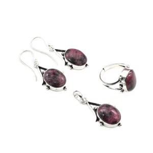 Rhodonite Fashion Jewelry Silver Plated Ring Earring Pendant Jewelry Set Y655 - Picture 1 of 4