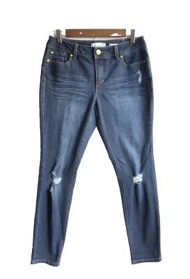 Nicki Minaj 女式 3/4 码牛仔裤深蓝色紧身中腰破旧 29W — 第 1/4 张图片