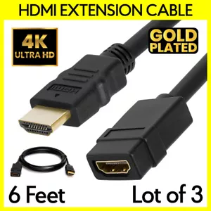 3x HDMI Extension Cable 6 FT Male to Female Cord M-F 4K 1080P for TV PC Monitor - Picture 1 of 4