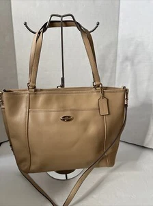 Coach Beige genarbtes Leder Reißverschluss oben Tasche Beuteltasche Schultertasche 14"x 10" Tiefe 3 - Bild 1 von 10
