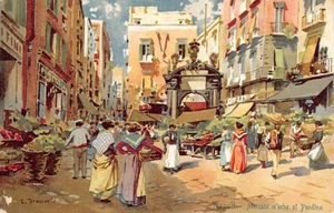 Postcard FX: Herb Market at Pendino, Naples, Artist Brancaccio, ITALY, 1910's - Picture 1 of 2