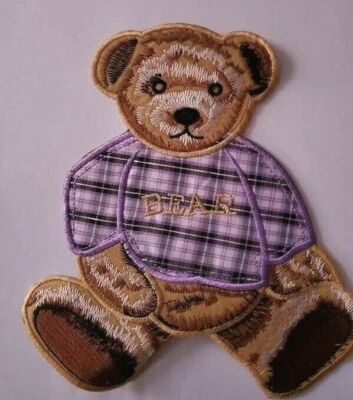 CraftbuddyUS 2pcx16cm IronOn LARGE Purple Teddy Bear Fabric Motifs Applique Patc - Image 1 of 2