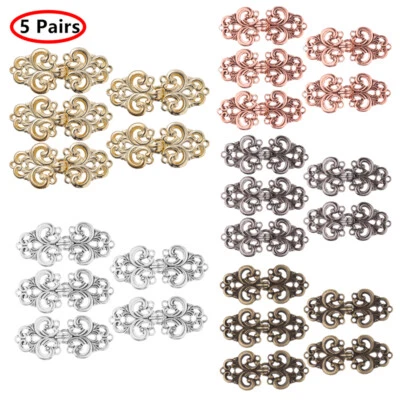 5 Pair Swirl Flower Cape Cloak Clasp Fastener Sew Hook and Eyes Clips Button Pin - Image 1 of 4