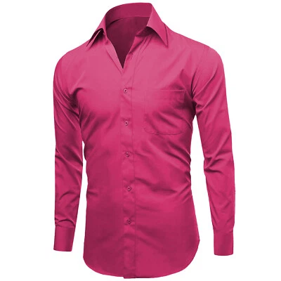 Men's Designer Long Sleeve Solid Button Up Casual Regular Fit Dress Shirt  - Image 1 of 2