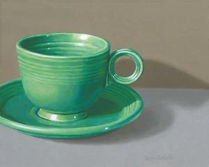 DANFORTH Aqua Tasse & Untertasse, 8x10 Stillleben Original Realistisches Ölgemälde - Bild 1 von 3