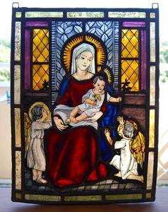 alte Bleiverglasung, Glasbild, Fensterbild, Madonna, Maria mit Jesus, ca. 1880 - Picture 1 of 2