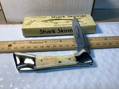 VINTAGE 1980s FROST JAPAN SHARK SKINNER LARGE POCKET KNIFE. BONE HANDLES NOS - Image 1 of 4