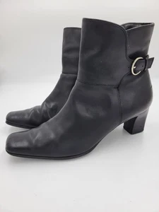 Anne Klein Damen Reißverschluss Eckige Zehenpartie Stiefel Schwarz Leder Größe 11M Reißverschluss Absätze  - Bild 1 von 16
