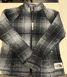 North Face Girls XS Zip Up Fleece Gray Black Ombré Plaid Crescent Jacket - Picture 1 of 5
