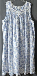 Ella Simone Women's 100% Cotton Embroidered Blue Floral Button Nightgown Sz. 3XL - Picture 1 of 10
