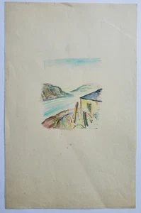 Zeichnung Aquarell Landschaft Küste Haus Edvard Frank Nachlass - Picture 1 of 8