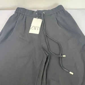 Zara Damen Gr. XS schwarz Kordelzug Polyester gerades Bein leichte Hose - Bild 1 von 15