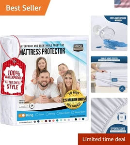 200 GSM Frottee wasserdichter Matratzenschoner für King Size - weich und verstellbar - Bild 1 von 10