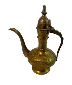 Antike Parfümöl Karaffe Messing geschnitzt mit Deckel intakt 5,5" gemarkt Indien - Bild 1 von 6