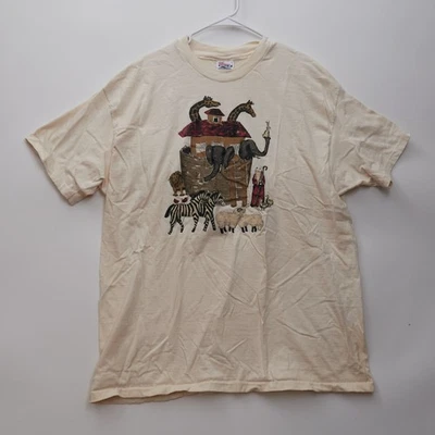 Vintage Noahs Ark Shirt Mens 2XL XXL Animal Graphic Tee Off White - Изображение 1 из 4