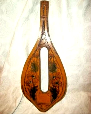 Folk Art Pyrography Wood Thermometer Frame Canoe Paddle Poppies HP Signed 1913 - Image 1 of 4