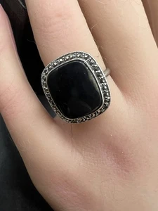 Vintage Antik Sterling Silber Markasit Onyx Ring Größe 6,75 UNCAS Punze - Bild 1 von 9