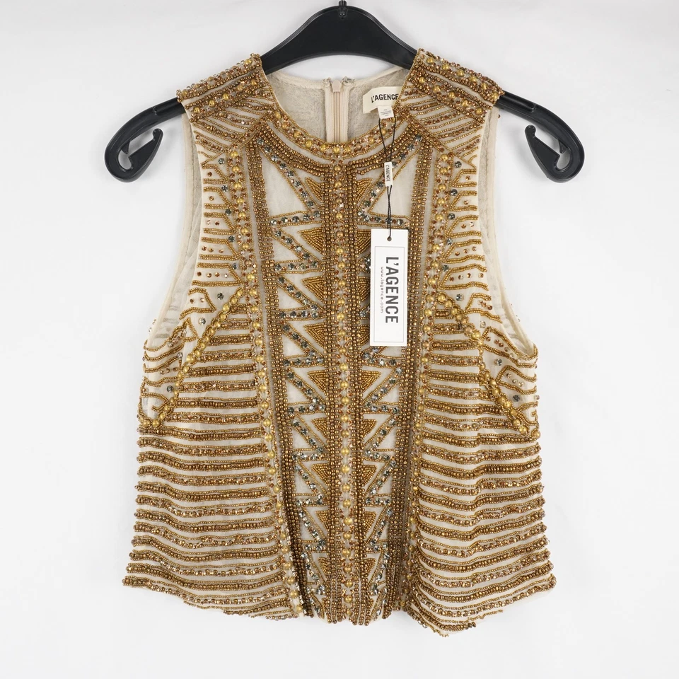 Blusa sin mangas adornada L'agence Kenna con pergamino con cuentas doradas - Talla XS Foto 1 de 4
