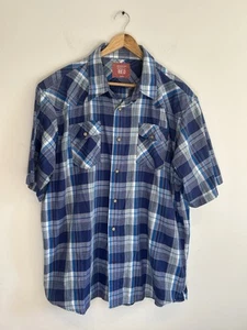 Wrangler Men’s Shirt XL Western Cowboy Casual Blue Plaid Short Sleeve Snap - Picture 1 of 7
