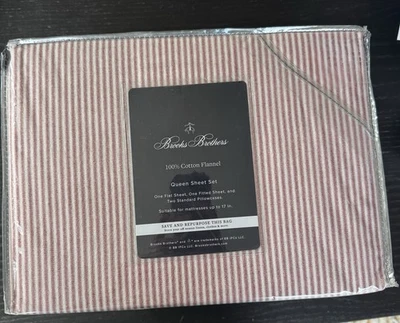 CONJUNTO DE LENÇÓIS QUEEN FLANELA ALGODÃO LISTRADO VERMELHO BRANCO CLÁSSICO BROOKS BROTHERS - Imagem 1 de 4