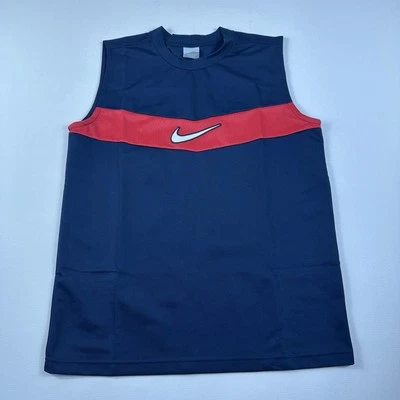 Vintage Nike Tank Top Boys L Blue Red Jersey Center Swoosh Shiny Silver Tag Y2K - Image 1 of 4