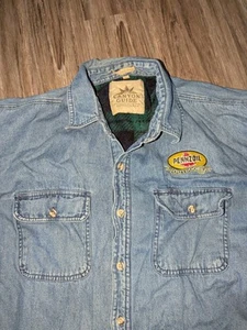 Canyon Guide Penzoil Mens Blue Denim Flannel Lined Shirt Jacket Shacket Size XL - Picture 1 of 23