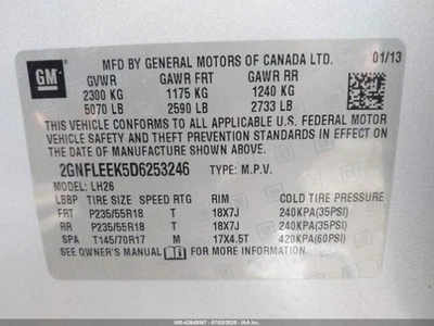 2013 Chevrolet Equinox 4WD Rear Differential Assembly OEM 145K Miles Foto 1 de 4