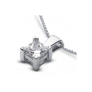 2.15ct E-VS1 Princess Natural Certified Diamond 18k  Classic Solitaire Pendant - Picture 1 of 2