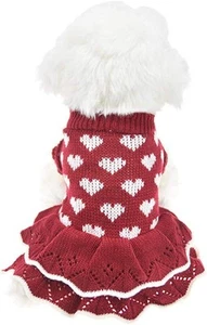 Christmas Small Dog Sweaters Female Girl Red Winter Warm Dog Valentine's Day - Picture 1 of 7