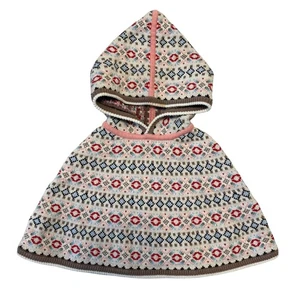 Hanna Andersson Strickcape mit Kapuze Fair Isle Muster rosa Borte Gr. 110 4T - Bild 1 von 6