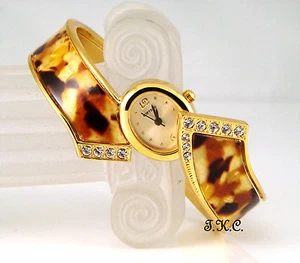 Vintage Art Déco Oro Placcato Cristallo Guscio Tartaruga a Scivolo Orologio - Foto 1 di 10