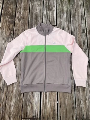 Adidas Track куртка женщин размер большой розовый серый и зеленый винтажный полный молнии - Изображение 1 из 4
