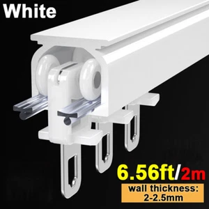2M Heavy Duty Curtain Track Rail Set Ceiling or Wall Mounting Room With Hooks - Picture 1 of 15