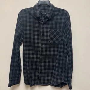 NIXON Flannel Shirt Mens Long Sleeve Button Black Plaid Red Windowpane Medium - Picture 1 of 7