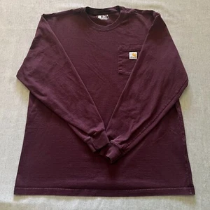 Carhartt Long Sleeve Cotton Pocket T Shirt Red Loose Fit #K126 Men L Heavyweight - Picture 1 of 9
