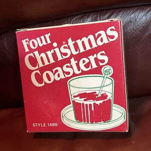 Vintage Weihnachtsuntersetzer 50er Jahre Gessner vier grün & rot - Bild 1 von 10