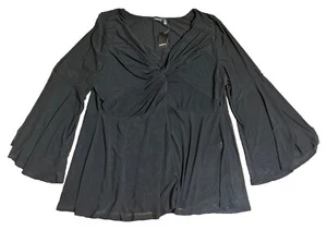 Torrid Womens Top Size 4x Black Stretch Mesh V Neck Twist Front Bell Sleeve - Picture 1 of 7