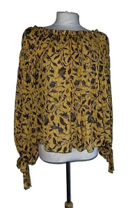 Ulla Johnson Blouse Shirt 2 Silk Turmeric Yellow Floral Loose Off Shoulder Top - Picture 1 of 6