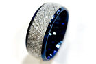 Blue Meteorite Inlay Tungsten Wedding Bands, Mens Women Tungsten Rings 4mm-8mm