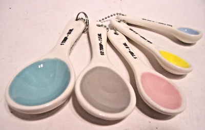 Rae Dunn Colorful White Ceramic Measuring Spoons 5 pc. Set NIB- Special Buy - Image 1 of 4