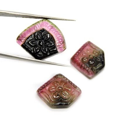  Natural Bi Colour Tourmaline Gemstone, Water Mellon Tourmaline Pair, trillion  - Image 1 of 4