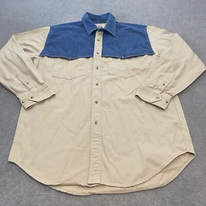 VTG Frontier Series Shirt Mens Large Denim Khaki Western Pockets Long Sleeve - Picture 1 of 11