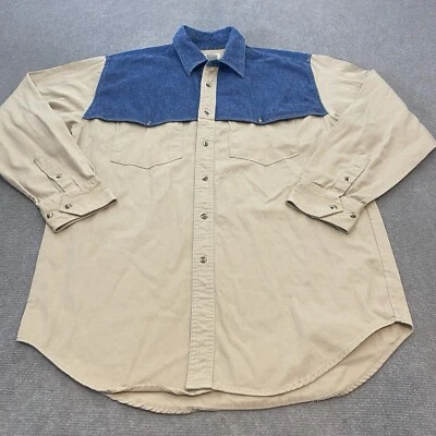 Camisa De Colección Frontier Series Para Hombre Grande Denim Caqui Bolsillos Occidentales Manga Larga Foto 1 de 4